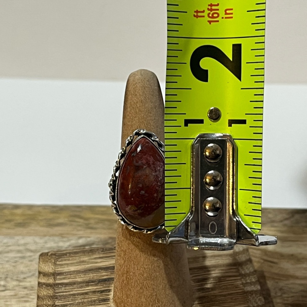 BRECCIATED JASPER GEMSTONE RING SIZE 6.25 STAMPED 925 SILVER PLATED - Picture 6 of 8